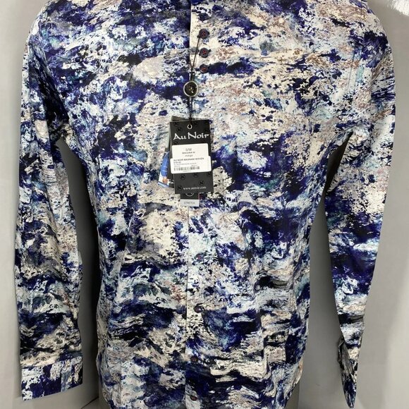 NEW AU NOIR Magnani Indigo Woven Stretch Abstract Button-Down Shirt – Size 4XL - Picture 2 of 11